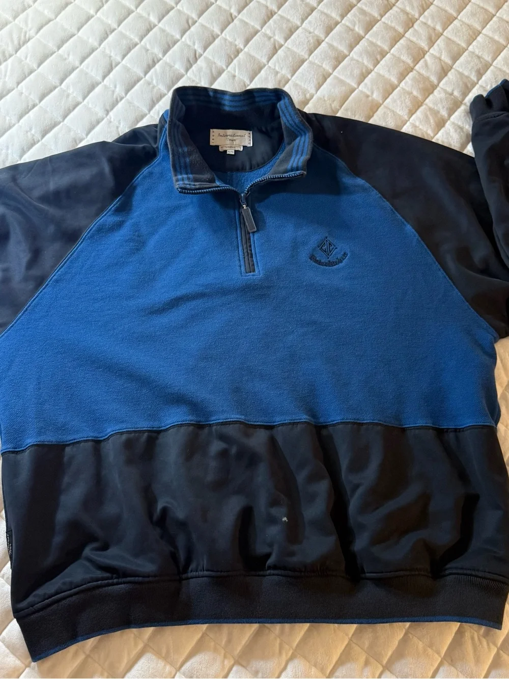 Vintage Izod Club International Tour Quarter Zip Sweatshirt Blue Black XL